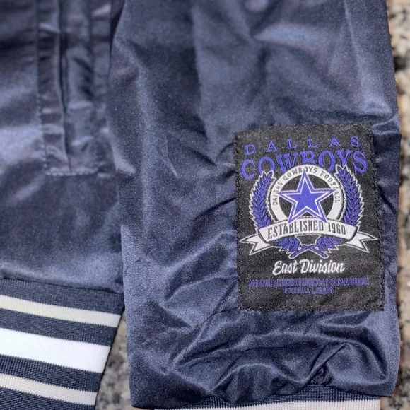 NFL Dallas Cowboys Blue Satin Snap Button Bomber Jacket Mens - Picture 5 of 5